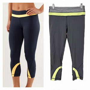 LULULEMON Run: Inspire Crop II Grey Light Green Leggings Size 6